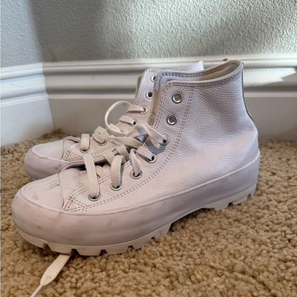 Converse Women’s White Leather Lace-Up High-Top Boots